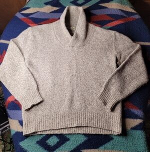 Vintage LL Bean Shawl Collar Ragg Wool Sweater Mens Medium Knit White Gray USA